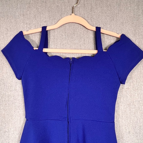 Rare Editions Scallop Neck Fit and Flare Mini Dress Sz 10 Royal Blue Pockets - Picture 6 of 12